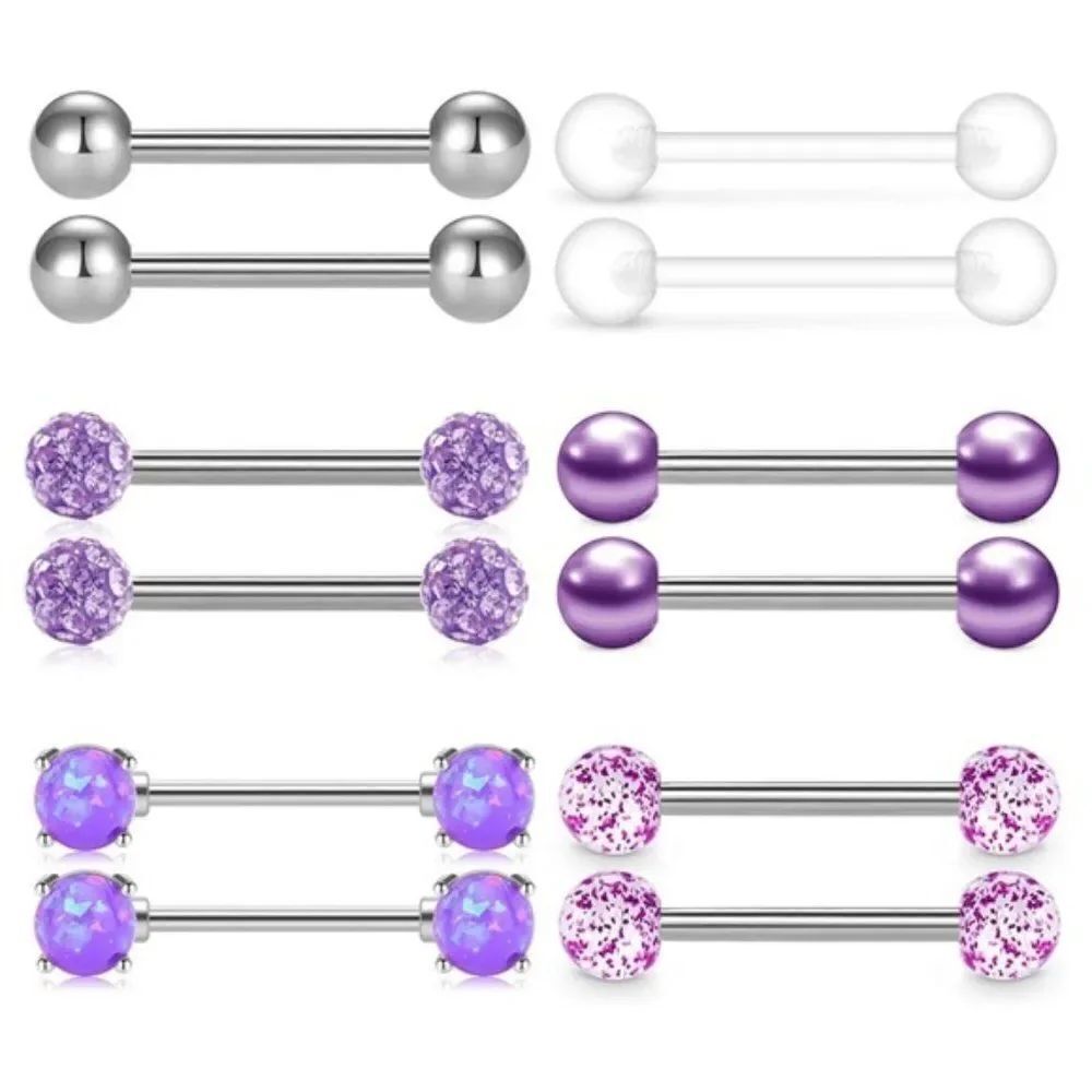 14G 316L CZ and Opal Nipple Rings - Set of 6